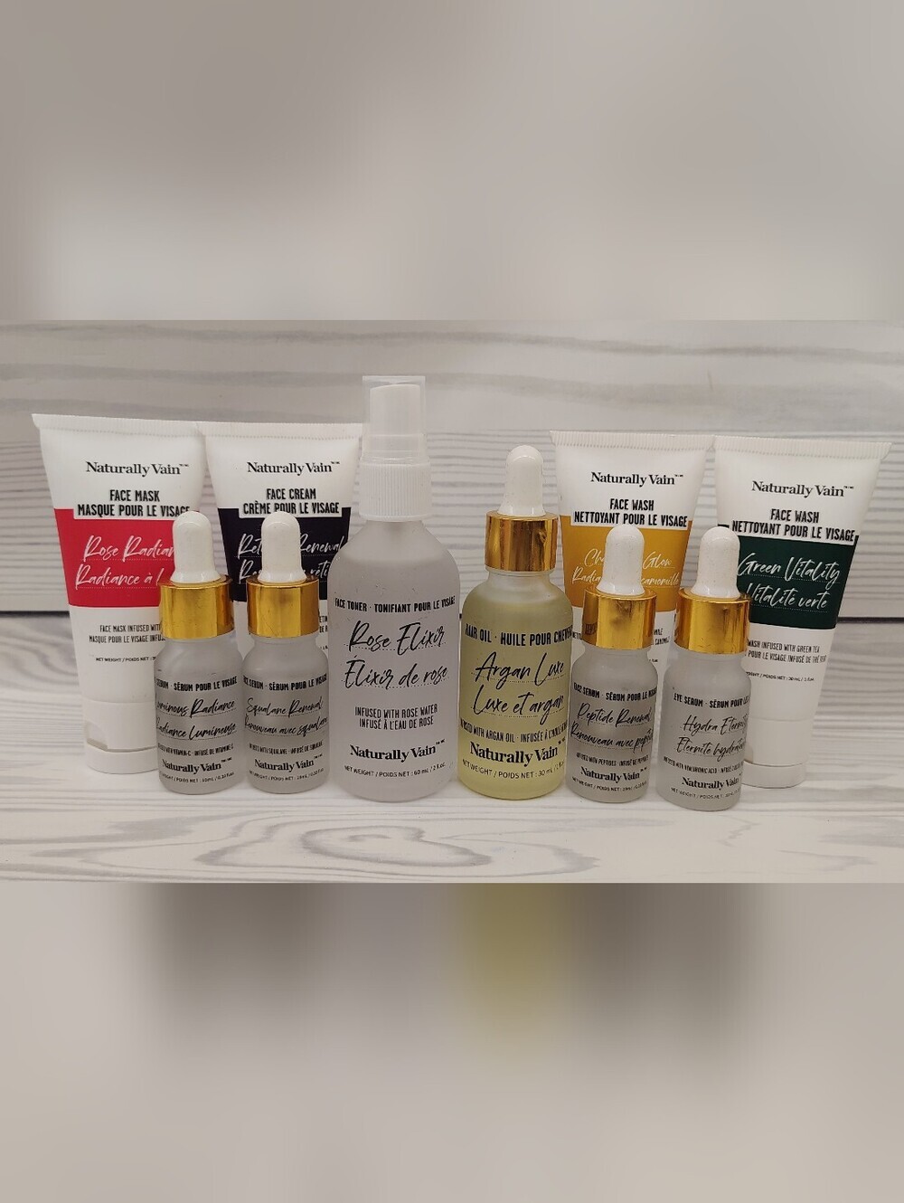 Naturally Vain Rose Peptide Argan Oil Serum Women’s Skincare Set - Bundle 10 Pcs